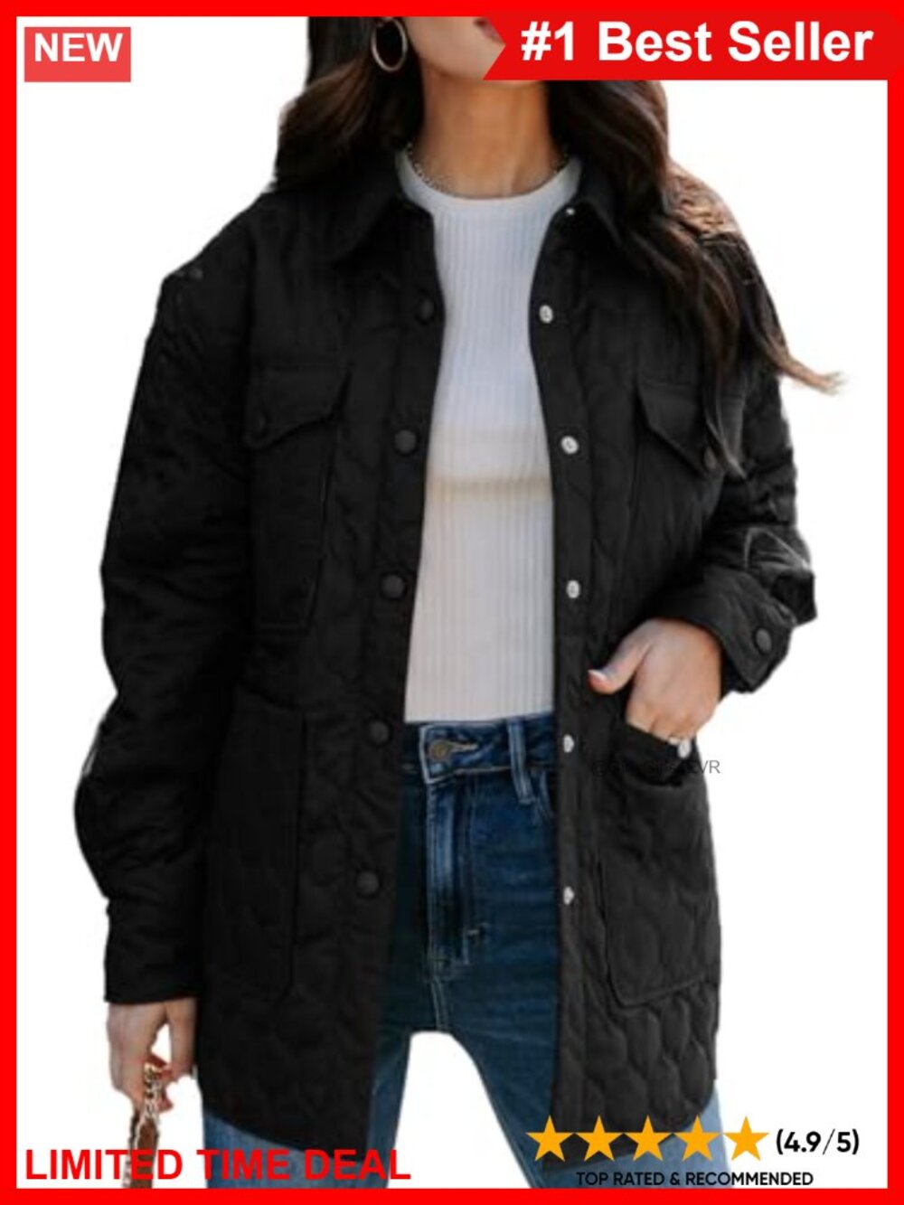 Lightweight Diamond Quilted Puffer Jacket Button Down Loose Fit